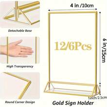 12pcs/6pcs Restaurant Menu Cards, Transparent Acrylic Wedding Table Number Holders, Photo Display Sign Stands With Gold Borders, Double-Sided Gold Frames - Suitable For Weddings, Rehearsal Dinners, Engagement Parties, Anniversaries, Birthdays, Bridal Showers, Graduations, Corporate Events Or Any Special Occasion!