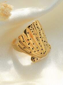 1 Stück goldfarbener Ring aus rostfreiem Stahl in Muschelform, geeignet für Frauen zum Tragen im Strandurlaub, auf Sommerfesten und anderen Anlässen