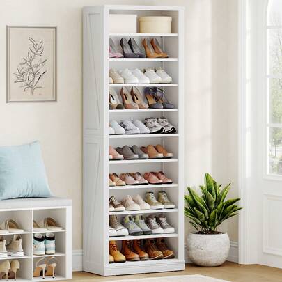 Meuble à chaussures, coffre à chaussures indépendant avec 27 à 30 paires, cloison réglable, étagère à chaussures pour entrée, salon, chambre, blanc