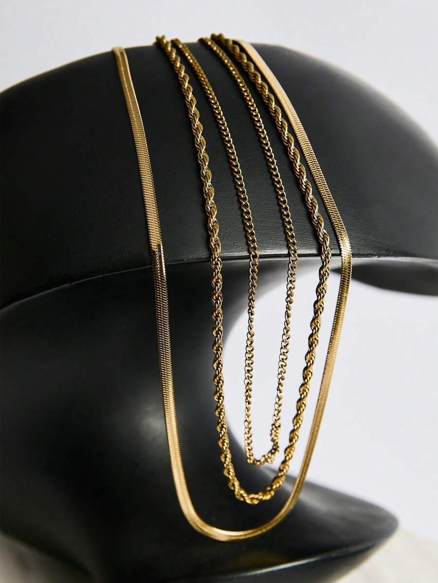3er-Set eleganter, luxuriöser, damenhafter Goldhalsketten aus Edelstahl, in der Länge verstellbar, geeignet für festliche Anlässe und den Alltag, tolles Geschenk für Freundin, Ehefrau, Mutter, Familie und Freunde