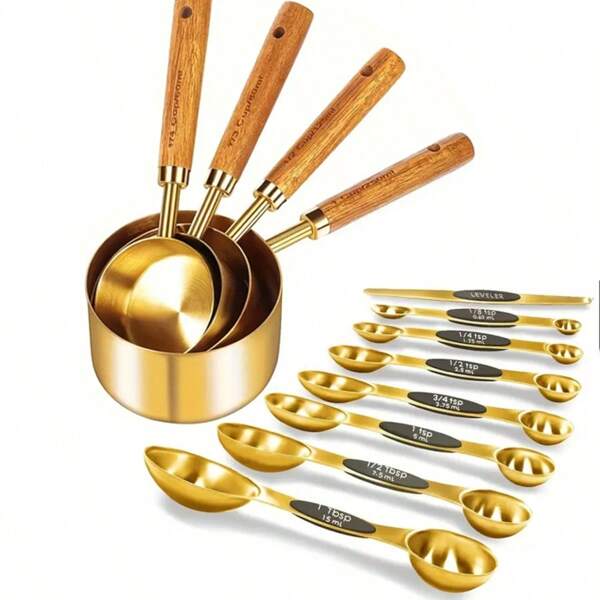 8/12pcs Stainless Steel Measuring Cup And Spoon Set, 4pcs Stainless Steel Measuring Cups And 8pcs Magnetic Measuring Spoons, Metal Measuring Cup And Spoon Set, Magnetic Measuring Spoon Set With Level, Stackable Metal Scoops For Cooking Baking Dry And Liquid Ingredient Measurement, Kitchen Essential