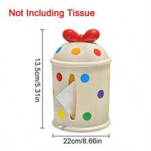 1PC Cute Bow Polka Dot Tissue Box Holder, Round Plastic Multifunctional Dispenser For Living Room And Dining Table Decor, Modern Home Accessory, Dining Table Accessory | Decorative Tissue Box | Plastic Construction, Tissue Box Holder