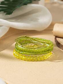 Set de 10 piezas de pulseras con cuentas de cristal de estilo bohemio y multicolor para mujeres, pulseras apilables elegantes y coloridas para uso diario o vacaciones - Multicolor - Ver 17