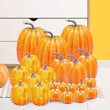 Juego de decoración de Halloween 7 piezas de calabazas artificiales de simulación, decoración de artesanía de cosecha de otoño para el hogar - Rojo - Ver 7