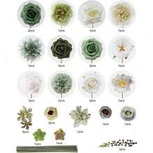 Artificial Flowers Combo, Champagne Silk Roses, Peonies, Dahlias With Stems For DIY Wedding Bouquets, Baby Shower, Table Centerpieces, Home Decor, Fake Floral Arrangements, Party Decorations - Forest Green - 查看 7