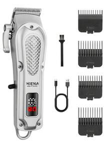 HIENA 2pcs/Set Men's Haircut & Trimming Combo, T9 Blade, Digital Display Electric Hair Clipper, Integrated Tool Kit, Suitable For Home Use (Single Hair Clipper Also Available) - Silver - View 3