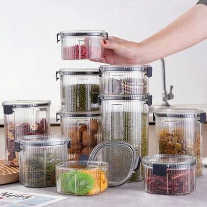 1PC Küchenlagerbehälter mit Deckel Streifen Lebensmittellagerung Luftdichte Behälter Zucker Gewürzgläser Speisekammer Lagerbehälter Küchenorganizer