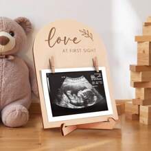 1 Stück Holz Ultraschall Fotorahmen/Unterschriftenbrett für Partys, modisches doppelseitiges Schild perfekt für Schwangerschaftsankündigungen und Geburtsausstellung