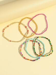 Set de 6 pulseras para tobillo bohemias y coloridas con cuentas, pulseras para el tobillo con cuerda elástica y decoración de cuentas hechas a mano para mujeres