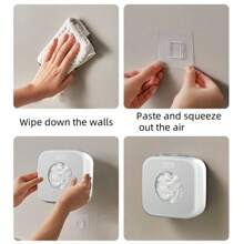 1pc Large Capacity Plastic Cling Film Storage Box, Wall-Mounted, Simple Design, White Square Shape, Bottom Elastic Opening For Easy Film Dispense, Suitable For Kitchen Use