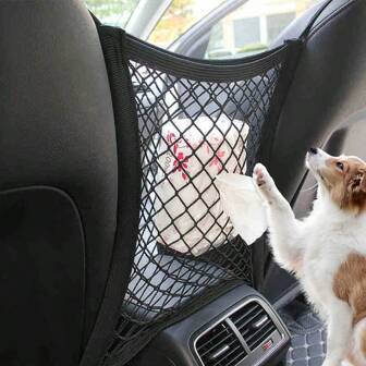 1 stuk nylon auto-netzak, handtashouder en hondennetbarrière, elastische gaas auto-opbergnettas - tussen stoelen autoverdeler huisdierbarrière rekbare organizer auto-accessoires