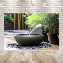 1pc Zen Garden Fountain With Water Design Backdrop Cloth,- Tranquil Japanese-Style Decor For Weddings, Anniversaries And Peaceful Celebrations, Bedroom Home Decoration, Party Background,No Electricity Needed, Bedroom Decoration Zen Garden Decor ,2D Flat,Notmulti-Layer Or Real Model