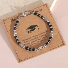 1 pièce Bracelet perles en pierre naturelle Améthyste rose zébré de style bohème 4mm, bracelet en acier inoxydable avec carte de graduation, convient pour un port quotidien et comme cadeau de remise des diplômes