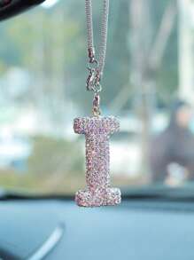 1pc Car Interior Pendant Rhinestone A-Z Letter Car Rear View Mirror Pendant Rear View Mirror Pendant Interior Decoration