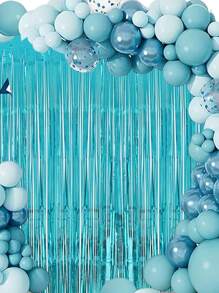 1pc 100*200cm, Glossy Lake Blue Birthday Party Background Decoration Plastic Rain Curtain, Birthday Party Background Decoration Hanging Banner Glossy Rain Curtain, Birthday Hanging Rain Curtain Decorations Decorations For Birthday Parties, Weddings, Festivals, Theme Party Background Decorations, Party Photo Props, Room Wall Decorations, Home Decorations