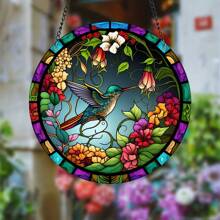 2d Flat, Hummingbird Sun Catcher - Acrylic Stained Glass Effect Hanging Decor With , Indoor_outdoor Holiday & Home Decor, No Electricity Needed, Outdoor Decoration, Intricate Feather Details, Bedroom, Living Room, Outdoor Decor, Indoor Outdoor Decor