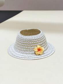 (Hat Only)1pc Doll Hat,Vacation Style/Hawaiian Style Plumeria Straw Hat, Hibiscus Straw Hat, Suitable For Taking To The Beach For Vacation Trips.