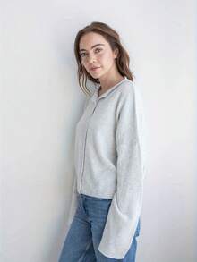 European And American Versatile Soft Knitted Cardigan Women's Retro Button Sweater Knitted Jacket Ins Style - 淺灰色 - 查看 2