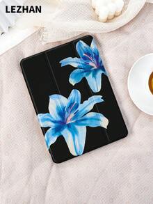 1 件芙蓉花，蓝色花卉印花保护壳，兼容 iPad 10.2、iPad Pro 11 英寸 2021/2020/10 代、iPad Mini 4/5/6、Galaxy Tab A8 10.5 英寸 2022、Matepad 10.4、Mipod Tab，带笔架，防摔，平板电脑支架保护壳 - 彩色 - 查看 3
