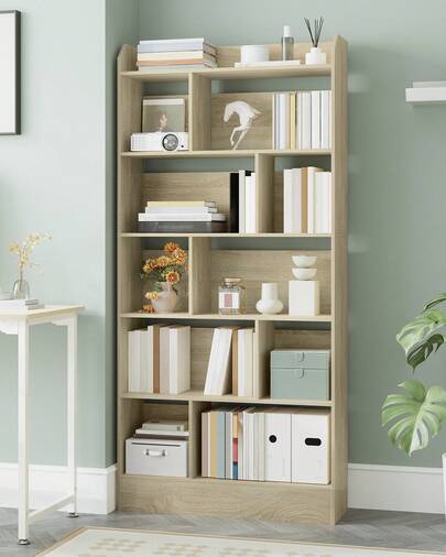Hzuaneri Boekenkast, boekenkast, met 6 vakken, opbergplank, staande plank, voor woonkamer, kantoor, slaapkamer, 24 x 80 x 170 cm