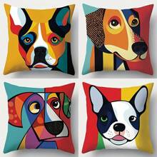 4pcs Modern Style Sofa Pillow Covers, Abstract Blue Gray Brown, Single-Sided Print, Polyester, Zipper Closure, Suitable For Living Room Home Decor, Pillows Not Included