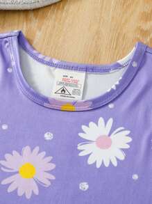 2 Peças Conjunto de Pijamas Ajustados para Meninas, Regata e Shorts Estampados com Margarida, Roupa Íntima Respirável e Confortável de Verão