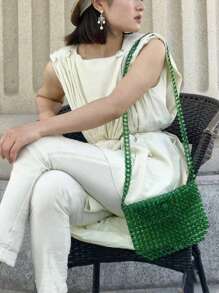Bolso de mano acrílico hecho a mano con cuentas, inspirado en el estilo vintage, con 3 opciones de color ¡Incluye bolsillo interior!