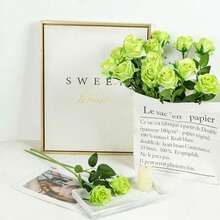 12 piezas de flores de seda artificial, rosas realistas con tallo largo para decoración del hogar, boda, fiesta (Blanco - 2) - Verde - Ver 5