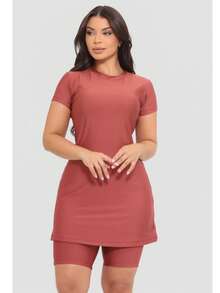 Women's Fitness Set Evangelical Fashion With Pocket Workout Clothes Dress+Shorts - 巴西莓 - 查看 2