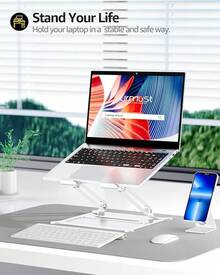 Laptop Notebook Stand Holder Adjustable Laptop Stand Portable Computer Riser Compatible With MacBook Air Pro HP  XPS  All Laptops 10-15.6"(Black) - B-Bạc - Xem 3