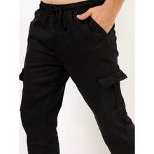Unisex Cargo Pants Wide Leg Twill With Pockets, Loose, Cozy, - Black and Gray - View 2