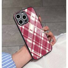 学院风单件装优雅酒红色格纹玻璃材质手机壳，高端时尚设计，兼容 16 Pro / 16 Pro Max / Galaxy A03s / Galaxy A05 / Apple Series / Series - 黑色 - 查看 3