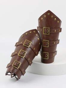 2pcs Medieval Renaissance Style Faux Leather Bracers, Vintage Viking Style Arm Guards With Adjustable Buckles, LARP Costume Props - A - View 8