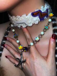 1pc Colorful Beaded Starfish Pendant Necklace, Simple Design, Fashionable Chic Ladies Summer Beach Style
