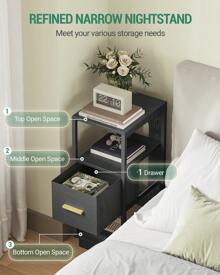 Hzuaneri Mesita de noche estrecha con 1 cajón de tela, mesita de noche con compartimento abierto, moderna, para dormitorio, salón, 30 x 24 x 60 cm