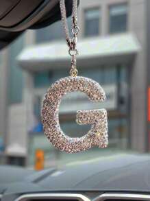 1pc Car Interior Pendant Rhinestone A-Z Letter Car Rear View Mirror Pendant Rear View Mirror Pendant Interior Decoration