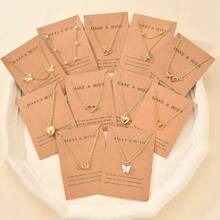 11 件/5 件套时尚优雅简约彩色蝴蝶、心形、星星、月亮吊坠项链套装，男女通用，适合节日、派对、约会、礼物、日常佩戴，附赠贺卡 - 金黃色 - 查看 5