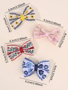 8件組兒童刺繡花朵髮夾，小花刺繡印花髮夾，緞帶鱷魚夾，青少年髮飾 - 彩色 - 查看 6