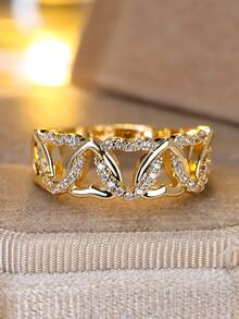 Vanel 1pc Fashionable Delicate Heart Hollow Decor Ring, Suitable For Promise, Daily Wear Or Dates Valentines - ring - View 8