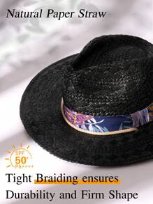 1 pièce Chapeau de jazz panama tressé en papier raphia
