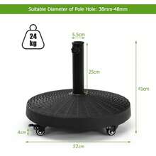 GOFLAME 24KG Round Resin Umbrella Base With Wheels Rattan Designed Outdoor Umbrella Stand - Black - View 2