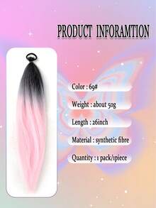 1-2条26英寸黑粉渐变色编织接发 | 女士合成Yaki直发耐热蓬松马尾 | 适合万圣节、圣诞节、节日派对 - 彩色 - 查看 5