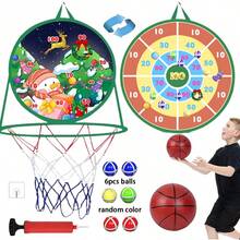 二合一篮球架和飞镖靶套装：14 英寸（35.6 厘米）儿童飞镖靶带篮球架，非常适合运动和户外活动，是 3-10 岁男孩和女孩的生日礼物。也非常适合圣诞派对和新年祝福。