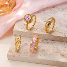 4 Pcs/Set Simple And Versatile Stainless Steel Plated 18k Gold Random Combination With Inner And Outer Ball Ring Different Thickness Gold Ring Men And Women With The Same Couple Ring For Women Daily Wear