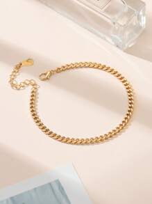 1 pieza Tobillera de acero inoxidable de cadena fina minimalista, estilo joyería para playa y vacaciones para mujer