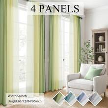 4 Panels Ombre  Sheer Curtains  For Living Room Bedroom Decor, Gradient Semi Voile Rod Pocket Window Curtain Drapes - YG - Xem 1