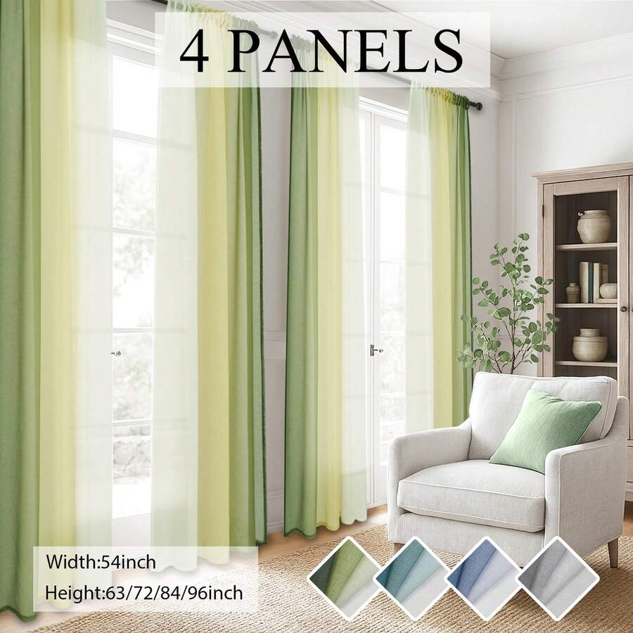 4 Panels Ombre Sheer Curtains For Living Room Bedroom Decor, Gradient Semi Voile Rod Pocket Window Curtain Drapes - YG - Xem 1