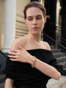 1 pieza Pulsera con cadena y dije de moneda, adecuada para uso diario y de fiesta de las mujeres, regalo de Navidad e invierno - Amarillo Oro - Ver 3