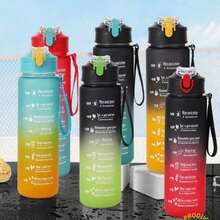 800ML Leak-Proof Sports Water Bottle With Time Marker Motivational Drinking Cup For Outdoor Fitness Hiking Camping - 黑綠色 - 查看 8