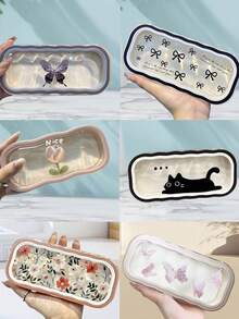 1pc Minimalist Floral Bow Wavy Eyeglass Case, Creative Personalized Glasses Storage Box, Simple Butterfly & Kitty Eyewear Holder For Students